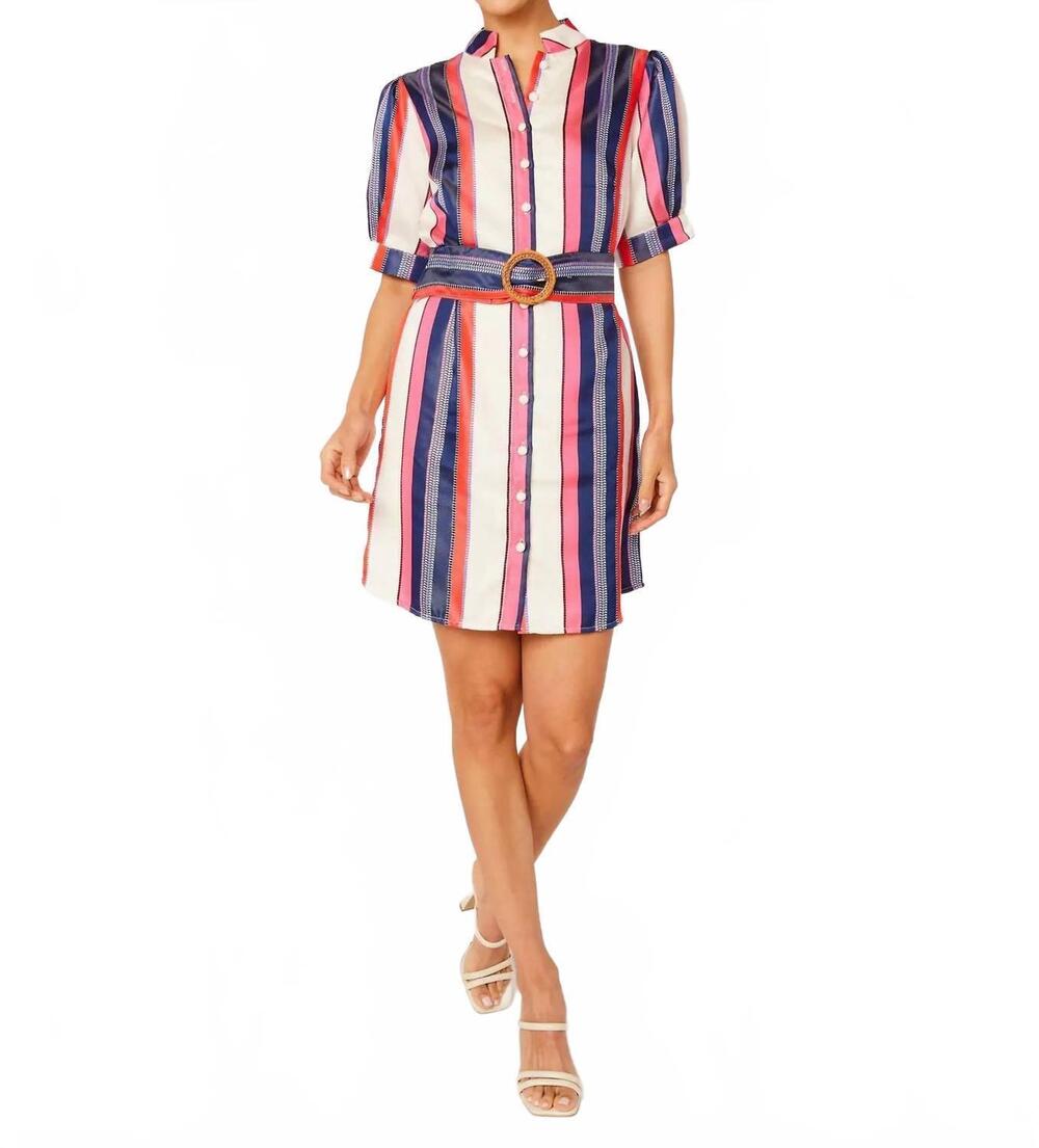 NEW ABBEY GLASS georgina mini dress in carnation coastal stripe jacquard